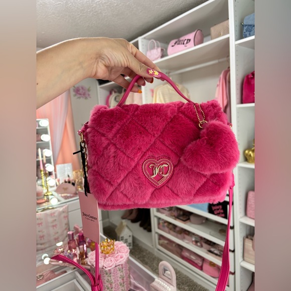 Juicy Couture Lets Get Cozy Crossbody Pink Flash Quilted Handbag - Picture 3 of 6